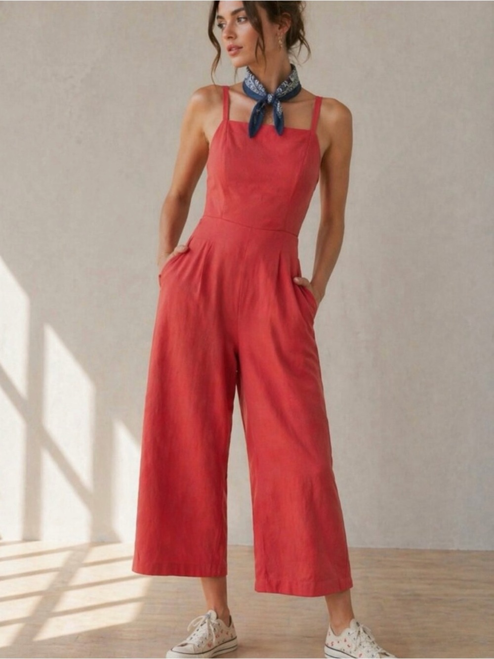 Old Navy Red Linen Blend Jumpsuit
